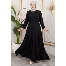 Mestore Volan Detaylı Bürümcük Elbise Siyah