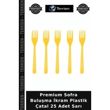 Terrien Premium Sofra Buluşma Ikram Plastik Çatal 25 Adet Sarı