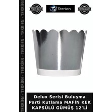 Terrien Delux Serisi Buluşma Parti Kutlama Mafin Kek Kapsülü Gümüş 12’li