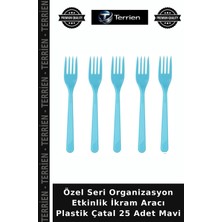 Terrien Özel Seri Organizasyon Etkinlik Ikram Aracı Plastik Çatal 25 Adet Mavi