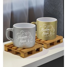 Bk Gift Kişiye Özel Isimli 2’li Gümüş ve Gold Renkli Middle Çay & Kahve Fincanı-4, Arkadaşa Hediye, Sevgiliye Hediye