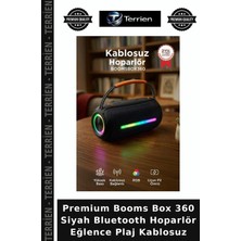 Terrien Premium Booms Box 360 Siyah Bluetooth Hoparlör Eğlence Plaj Kablosuz