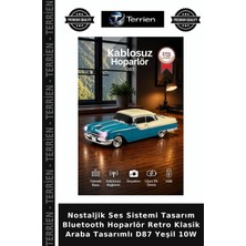 Terrien Nostaljik Ses Sistemi Tasarım Bluetooth Hoparlör Retro Klasik Araba Tasarımlı D87 Yeşil 10W