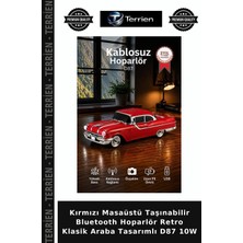 Terrien Kırmızı Masaüstü Taşınabilir Bluetooth Hoparlör Retro Klasik Araba Tasarımlı D87 10W