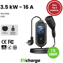 Evcharge 3.5kw – 16 A Elektrikli Araç Şarj Cihazı, 10 mt Kablolu, Type 2, Monofaz, IP65