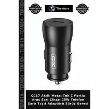 Terrien CC57 Akıllı Metal Tek C Portlu Araç Şarj Cihazı 25W Telefon Şarjı Taşıt Adaptörü Sürüş Gereci