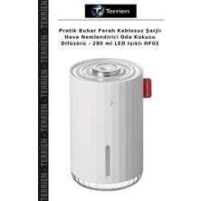Terrien Pratik Buhar Ferah Kablosuz Şarjlı Hava Nemlendirici Oda Kokusu Difüzörü - 280 ml LED Işıklı HF02