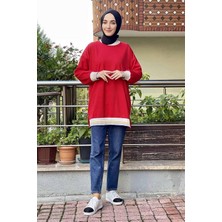 Mestore Ribana Çizgili Sweat Kırmızı