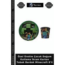 Terrien Özel Üretim Çocuk Doğum Kutlama Ikram Karton Tabak Bardak Minecraft 8’li
