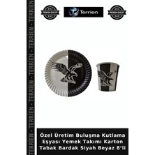 Terrien Özel Üretim Buluşma Kutlama Eşyası Yemek Takımı Karton Tabak Bardak Siyah Beyaz 8’li