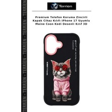 Terrien Premium Telefon Koruma Zincirli Kapak Cihaz Kılıfı iPhone 17 Uyumlu Maine Coon Kedi Desenli Kılıf 3D