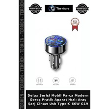 Terrien Delux Serisi Mobil Parça Modern Gereç Pratik Aparat Hızlı Araç Şarj Cihazı USB Type-C 66W G19