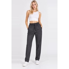 Fiolin Beli Lastikli Dar Paça Deri Pantolon