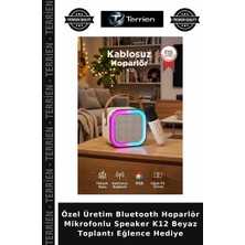 Terrien Özel Üretim Bluetooth Hoparlör Mikrofonlu Speaker K12 Beyaz Toplantı Eğlence Hediye