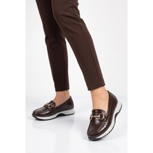 Ayk's Toka Detaylı Kalın Tabanlı Şık Rahat Kahve Kırışık Kadın Casual Ayakkabı Loafer 062