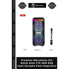 Terrien Premium Mikrofonlu Set Müzik Aleti F70 40W Rgb Işıklı Karaoke Parti Hoparlörü