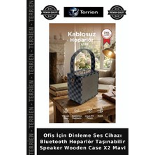 Terrien Ofis Için Dinleme Ses Cihazı Bluetooth Hoparlör Taşınabilir Speaker Wooden Case X2 Mavi