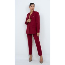Dorne Moda Kadın Gold Düğmeli Şık Blazer Ceket Pantolon Ikili Takım - Düğün - Ofis Şıklığı - Özel Gün Takım Elbise