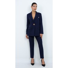 Dorne Moda Kadın Gold Düğmeli Şık Blazer Ceket Pantolon Ikili Takım - Düğün - Ofis Şıklığı - Özel Gün Takım Elbise