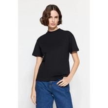 Fiolin Kadın Siyah Basic Örme T-Shirt