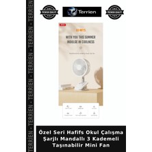 Terrien Özel Seri Hafifs Okul Çalışma Şarjlı Mandallı 3 Kademeli Taşınabilir Mini Fan