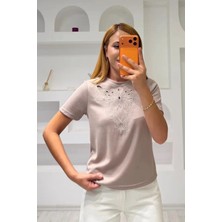 Fiolin Soft Touch Modal Kumaş Nakışlı Lazer Kesim T-Shirt