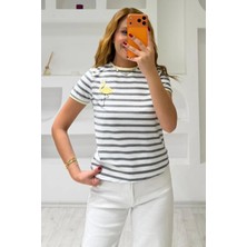 Fiolin Bisiklet Yaka Çizgili T-Shirt