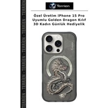 Terrien Özel Üretim iPhone 15 Pro Uyumlu Golden Dragon Kılıf 3D Kadın Günlük Hediyelik