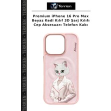 Terrien Premium iPhone 16 Pro Max Beyaz Kedi Kılıf 3D Şarj Kılıfı Cep Aksesuarı Telefon Kabı