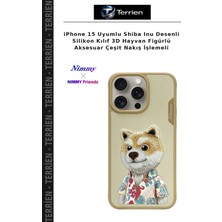 Terrien iPhone 15 Uyumlu Shiba Inu Desenli Silikon Kılıf 3D Hayvan Figürlü Aksesuar Çeşit Nakış Işlemeli