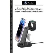 Terrien 3 In 1 Çoklu Şarj Istasyonu ve Masaüstü Organizer (WX035) Masa Düzeni Telefon Tutucu Pratik Stant