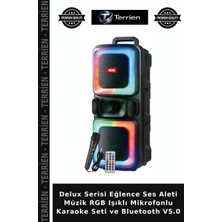 Terrien Delux Serisi Eğlence Ses Aleti Müzik Rgb Işıklı Mikrofonlu Karaoke Seti ve Bluetooth V5.0