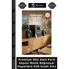 Terrien Premium Ofis Aleti Parti Köşesi Müzik Bilgisayar Hoparlörü D38 Siyah 2in1