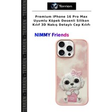 Terrien Premium iPhone 16 Pro Max Uyumlu Köpek Desenli Silikon Kılıf 3D Nakış Detaylı Cep Kılıfı