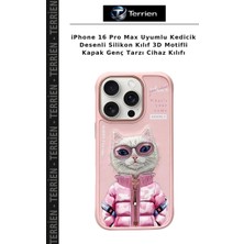 Terrien iPhone 16 Pro Max Uyumlu Kedicik Desenli Silikon Kılıf 3D Motifli Kapak Genç Tarzı Cihaz Kılıfı