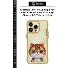 Terrien Premium iPhone 15 Big Eyes Kedi Kılıf 3D Koruyucu Kap Cihaz Kılıfı Telefon Süsü