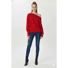 Fiolin Omuzu Açık Off Shoulder Triko Kazak