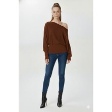 Fiolin Omuzu Açık Off Shoulder Triko Kazak