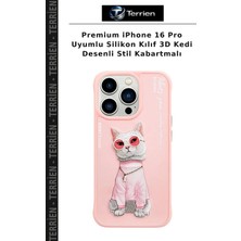 Terrien Premium iPhone 16 Pro Uyumlu Silikon Kılıf 3D Kedi Desenli Stil Kabartmalı