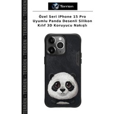 Terrien Özel Seri iPhone 15 Pro Uyumlu Panda Desenli Silikon Kılıf 3D Koruyucu Nakışlı