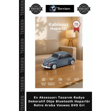 Terrien Ev Aksesuarı Tasarım Radyo Dekoratif Obje Bluetooth Hoparlör Retro Araba Voswos D49 Gri