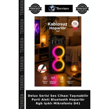 Terrien Delux Serisi Ses Cihazı Taşınabilir Parti Aleti Bluetooth Hoparlör Rgb Işıklı Mikrofonlu D41