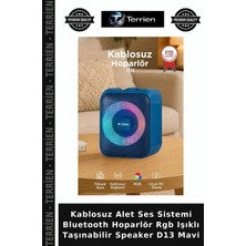 Terrien Kablosuz Alet Ses Sistemi Bluetooth Hoparlör Rgb Işıklı Taşınabilir Speaker D13 Mavi