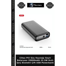 Terrien Cihaz Pili Güç Kaynağı Seyir Bataryası 20000MAH 22.5W Hızlı Şarj Destekli Çift USB Powerbank