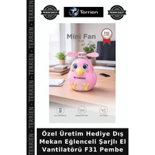 Terrien Özel Üretim Hediye Dış Mekan Eğlenceli Şarjlı El Vantilatörü F31 Pembe