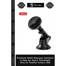 Terrien Premium Mobil Aksesuar Vantuzlu ve Boy Açı Ayarlı Teleskopik Araç Içi Telefon Tutucu 15W