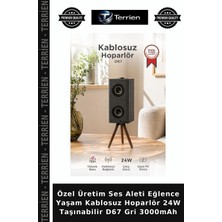 Terrien Özel Üretim Ses Aleti Eğlence Yaşam Kablosuz Hoparlör 24W Taşınabilir D67 Gri 3000MAH