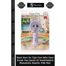 Terrien Özel Seri Ev Tipi Fan Ofis Fanı Sıcak Yaz Şarjlı El Vantilatörü Masaüstü Stantlı F68 Mor