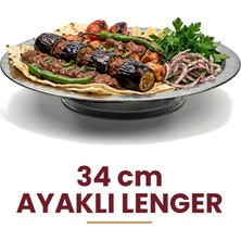Binbir Trend 34 cm Ayaklı Lenger Otantik Desenli Krom Çelik Kebap ve Sunum Tabağı