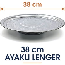 Binbir Trend 38 cm Ayaklı Lenger Otantik Desenli Krom Çelik Kebap ve Sunum Tabağı